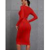 imageKaximil Womens Sexy Bodycon Ruched Long Sleeve Basic Midi Club Party Pencil DressesRed