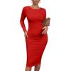 imageKaximil Womens Sexy Bodycon Ruched Long Sleeve Basic Midi Club Party Pencil DressesRed