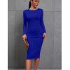 imageKaximil Womens Sexy Bodycon Ruched Long Sleeve Basic Midi Club Party Pencil DressesRoyal Blue
