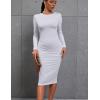 imageKaximil Womens Sexy Bodycon Ruched Long Sleeve Basic Midi Club Party Pencil DressesWhite