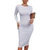 imageKaximil Womens Sexy Bodycon Ruched Long Sleeve Basic Midi Club Party Pencil DressesWhite
