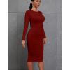 imageKaximil Womens Sexy Bodycon Ruched Long Sleeve Basic Midi Club Party Pencil DressesWine Red