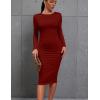 imageKaximil Womens Sexy Bodycon Ruched Long Sleeve Basic Midi Club Party Pencil DressesWine Red
