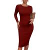imageKaximil Womens Sexy Bodycon Ruched Long Sleeve Basic Midi Club Party Pencil DressesWine Red