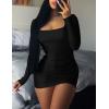imageKaximil Womens Sexy Bodycon Ruched Mini Club Dress Long Sleeve Basic Casual DressesBlack