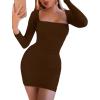 imageKaximil Womens Sexy Bodycon Ruched Mini Club Dress Long Sleeve Basic Casual DressesCoffee