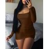 imageKaximil Womens Sexy Bodycon Ruched Mini Club Dress Long Sleeve Basic Casual DressesCoffee