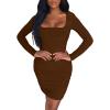 imageKaximil Womens Sexy Bodycon Ruched Mini Club Dress Long Sleeve Basic Casual DressesCoffee