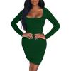 imageKaximil Womens Sexy Bodycon Ruched Mini Club Dress Long Sleeve Basic Casual DressesDark Green