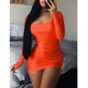 imageKaximil Womens Sexy Bodycon Ruched Mini Club Dress Long Sleeve Basic Casual DressesOrange