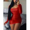 imageKaximil Womens Sexy Bodycon Ruched Mini Club Dress Long Sleeve Basic Casual DressesRed