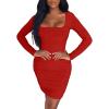 imageKaximil Womens Sexy Bodycon Ruched Mini Club Dress Long Sleeve Basic Casual DressesRed