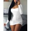 imageKaximil Womens Sexy Bodycon Ruched Mini Club Dress Long Sleeve Basic Casual DressesWhite