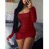 imageKaximil Womens Sexy Bodycon Ruched Mini Club Dress Long Sleeve Basic Casual DressesWine Red