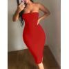 imageKaximil Womens Sexy Bodycon Strapless Midi Club Tube Dress Basic Casual DressesRed