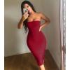 imageKaximil Womens Sexy Bodycon Strapless Midi Club Tube Dress Basic Casual DressesWine Red