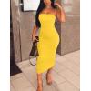 imageKaximil Womens Sexy Bodycon Strapless Midi Club Tube Dress Basic Casual DressesYellow