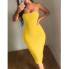 imageKaximil Womens Sexy Bodycon Strapless Midi Club Tube Dress Basic Casual DressesYellow