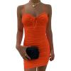imageKaximil Womens Sexy Cut Out Ruched Bodycon Spaghetti Strap Mini Club Party DressesOrange
