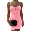 imageKaximil Womens Sexy Cut Out Ruched Bodycon Spaghetti Strap Mini Club Party DressesPink