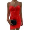 imageKaximil Womens Sexy Cut Out Ruched Bodycon Spaghetti Strap Mini Club Party DressesRed