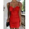 imageKaximil Womens Sexy Cut Out Ruched Bodycon Spaghetti Strap Mini Club Party DressesRed