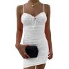 imageKaximil Womens Sexy Cut Out Ruched Bodycon Spaghetti Strap Mini Club Party DressesWhite