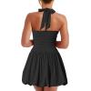 imageKaximil Womens Sexy Halter Corset Mini Dress Bubble Ruched Waist Club Party Dresses with Builtin ShortsBlack
