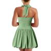 imageKaximil Womens Sexy Halter Corset Mini Dress Bubble Ruched Waist Club Party Dresses with Builtin ShortsPea Green