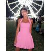imageKaximil Womens Sexy Halter Corset Mini Dress Bubble Ruched Waist Club Party Dresses with Builtin ShortsPink