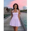 imageKaximil Womens Sexy Halter Corset Mini Dress Bubble Ruched Waist Club Party Dresses with Builtin ShortsPurple