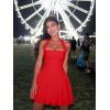 imageKaximil Womens Sexy Halter Corset Mini Dress Bubble Ruched Waist Club Party Dresses with Builtin ShortsRed