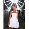 imageKaximil Womens Sexy Halter Corset Mini Dress Bubble Ruched Waist Club Party Dresses with Builtin ShortsWhite