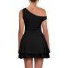 imageKaximil Womens Sexy Ruffle Hem Mini Dress One Shoulder A Line Ruched Short Party DressesBlack