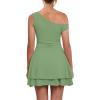 imageKaximil Womens Sexy Ruffle Hem Mini Dress One Shoulder A Line Ruched Short Party DressesPea Green