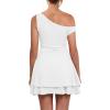 imageKaximil Womens Sexy Ruffle Hem Mini Dress One Shoulder A Line Ruched Short Party DressesWhite