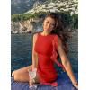 imageKaximil Womens Sexy Sleeveless Mini Party Dress Ruffle Ruched Backless Club Short DressesRed