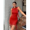imageKaximil Womens Sexy Sleeveless Mini Party Dress Ruffle Ruched Backless Club Short DressesRed