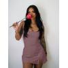 imageKaximil Womens Sexy Square Neck Mini Dress Built in Shorts and Bra Slit Club Party Short DressPurple