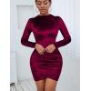 imageKaximil Womens Sexy Wrap Bodycon Long Sleeve Ruched Velvet Mini Cocktail Party DressesWine Red