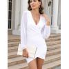 imageKaximil Womens Sexy Wrap Bodycon Mini Dress Mesh Sleeve Deep V Neck Party Club Cocktail Short DressesWhite