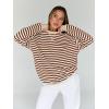 imageTrendy Queen Oversized Sweatshirt for Women 2025 Summer Crewneck Striped Long Sleeve Shirts Hoodies Cute Top Y2K OutfitsBrownwhite