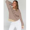 imageTrendy Queen Oversized Sweatshirt for Women 2025 Summer Crewneck Striped Long Sleeve Shirts Hoodies Cute Top Y2K OutfitsBrownwhite