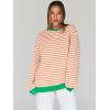 imageTrendy Queen Oversized Sweatshirt for Women 2025 Summer Crewneck Striped Long Sleeve Shirts Hoodies Cute Top Y2K OutfitsOrangewhite