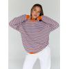imageTrendy Queen Oversized Sweatshirt for Women 2025 Summer Crewneck Striped Long Sleeve Shirts Hoodies Cute Top Y2K OutfitsPinkblue
