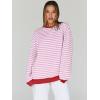 imageTrendy Queen Oversized Sweatshirt for Women 2025 Summer Crewneck Striped Long Sleeve Shirts Hoodies Cute Top Y2K OutfitsPinkwhite