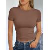 imageTrendy Queen Womens Basic T Shirts Summer Tops 2025 Short Sleeve Crop Tops Slim Fit Gym Workout Y2k ClothesCoffee
