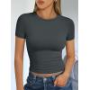 imageTrendy Queen Womens Basic T Shirts Summer Tops 2025 Short Sleeve Crop Tops Slim Fit Gym Workout Y2k ClothesGray