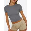 imageTrendy Queen Womens Basic T Shirts Summer Tops 2025 Short Sleeve Crop Tops Slim Fit Gym Workout Y2k ClothesGrey02