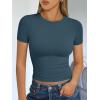 imageTrendy Queen Womens Basic T Shirts Summer Tops 2025 Short Sleeve Crop Tops Slim Fit Gym Workout Y2k ClothesHaze Blue